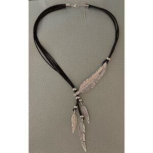Lasso Lariat Black PU Leather Feather Necklace